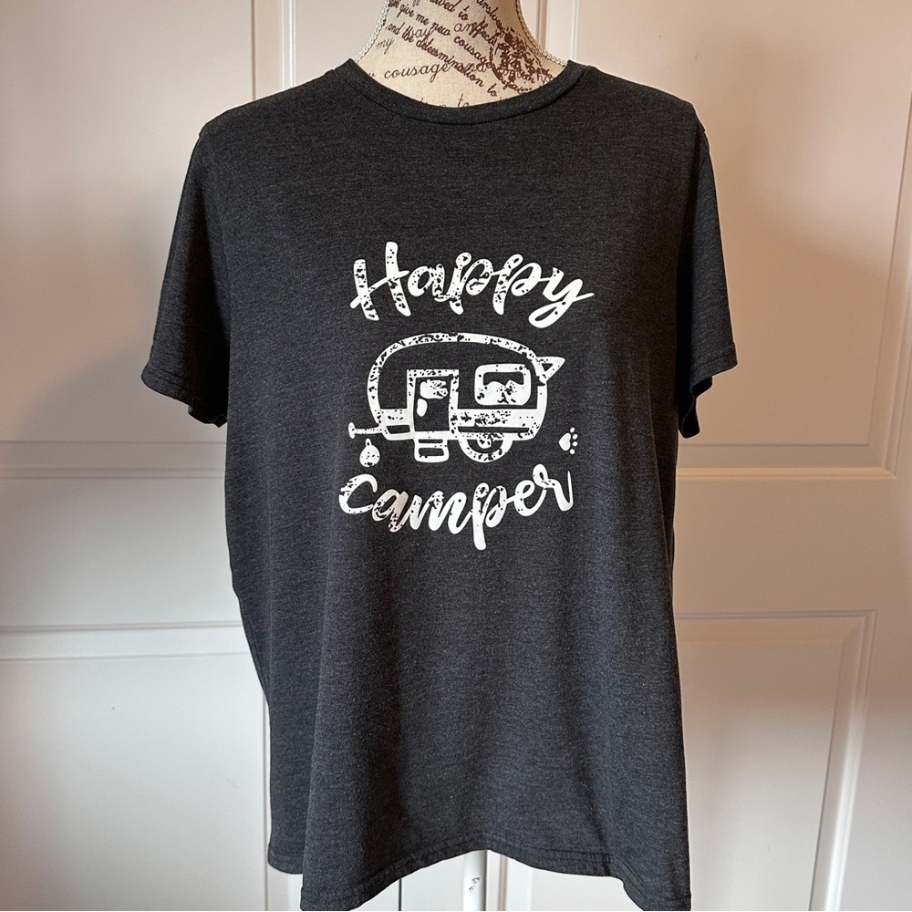 🔥 3/$20 SHEIN Curve Happy Camper graphic Tee Cotton-blend Camping top 1X